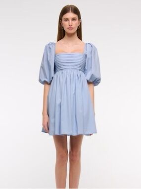 Abercrombie & Fitch Light Blue Square-Neck Puff-Sleeve Mini Dress